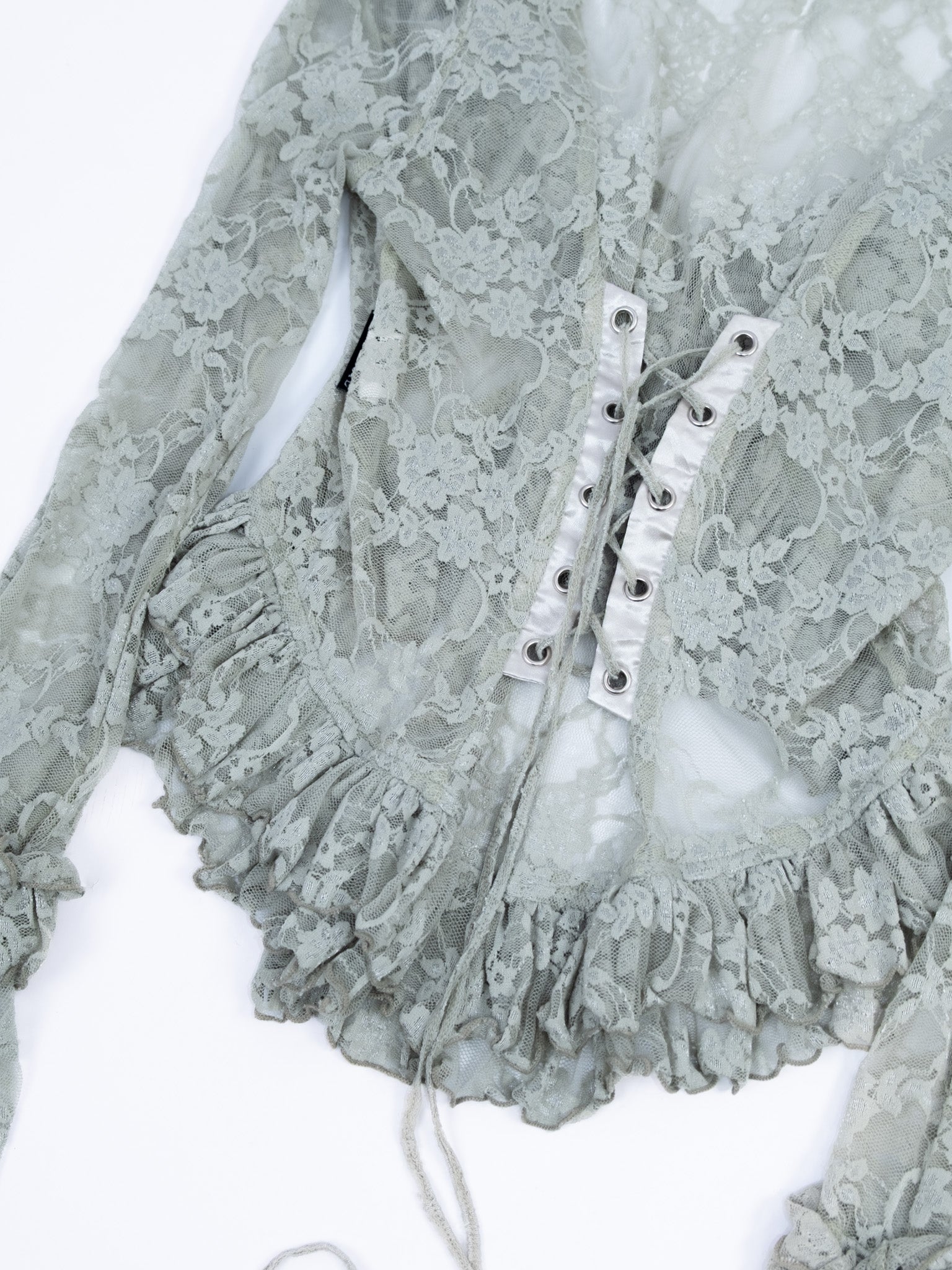 OZZ JAPAN LACE GREEN LACE BACK DIAMOND TIE FRONT CARDIGAN – Taro's