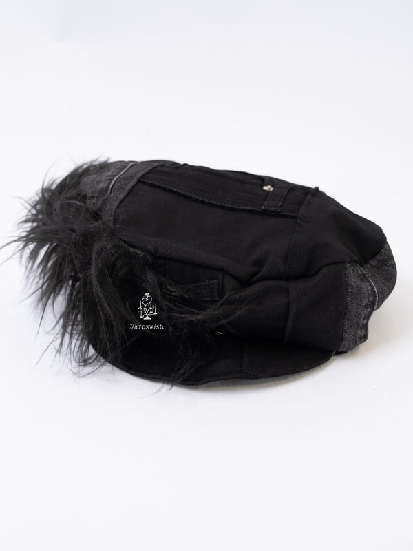 BLACK FAUX FUR BERET | MAJO TORIPURU