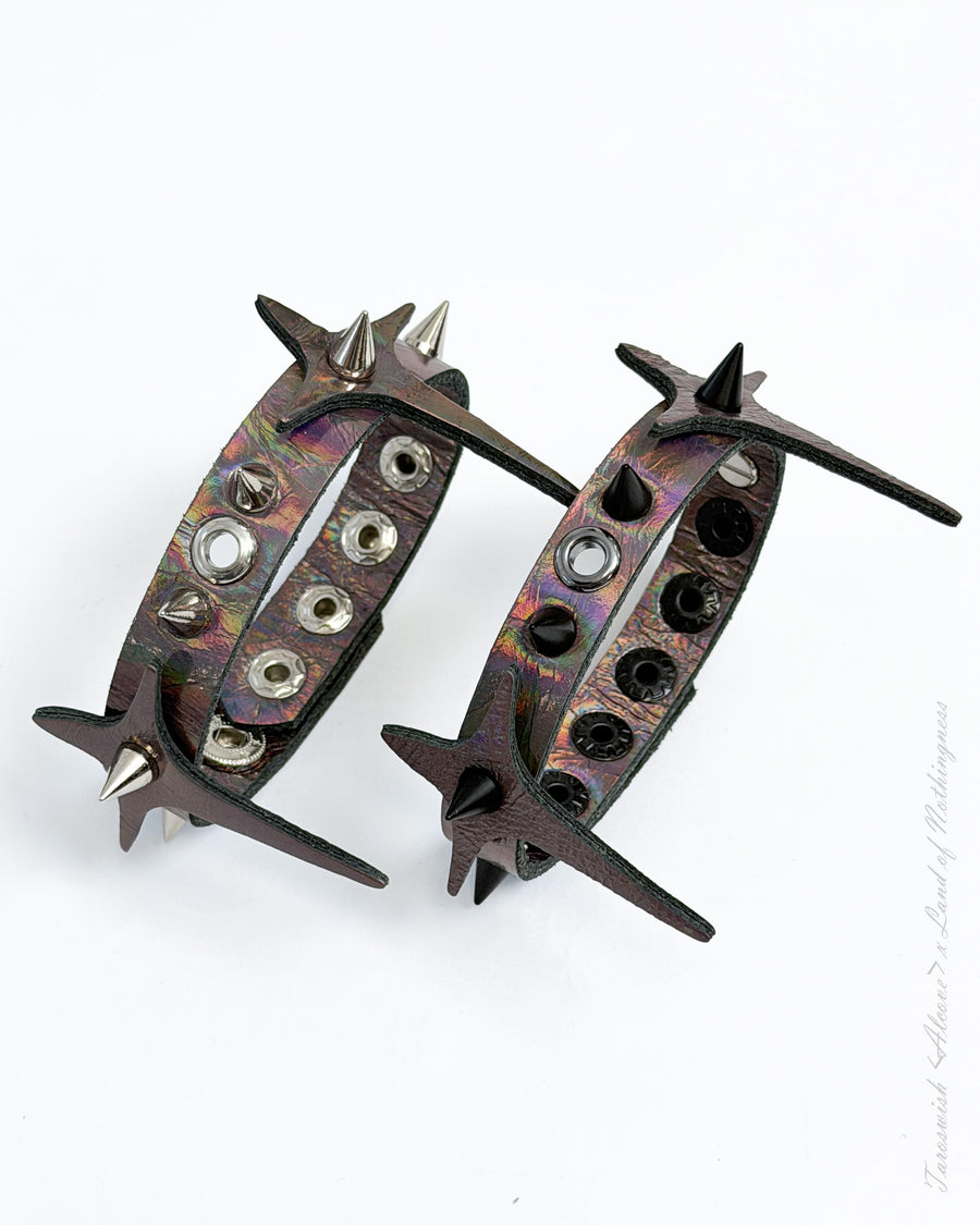 HOLOGRAPHIC LEATHER CROSS ARM CUFF| LAND OF NOTHINGNESS